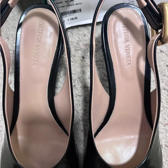 Bottega Veneta Black Leather Slingback Heels with Gold Buckle - Picture 5 of 13